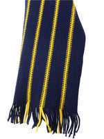 Vintage 60s Mod Hippie Bohemian Navy Blue & Yellow Striped Winter Scarf with Fringe