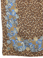 Vintage 00s Y2K Cute Chic Preppy Leopard Animal Print & Floral Brown & Blue Square Bandana Neck Tie Scarf