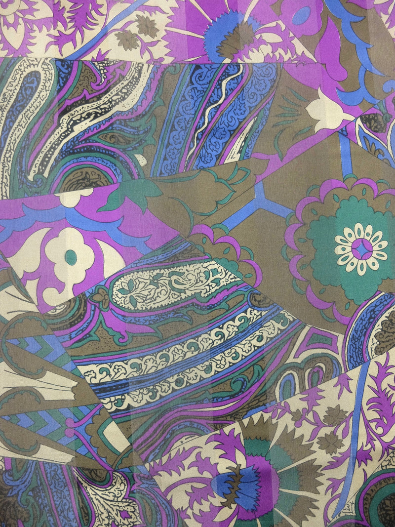 Vintage 80s Bohemian Chic Bright Purple Abstract Paisley Patterned Square Bandana Neck Tie Scarf
